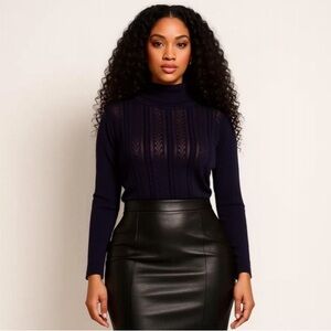 Coco Bleu Classic Navy Blue Textured Knit Turtleneck Sweater